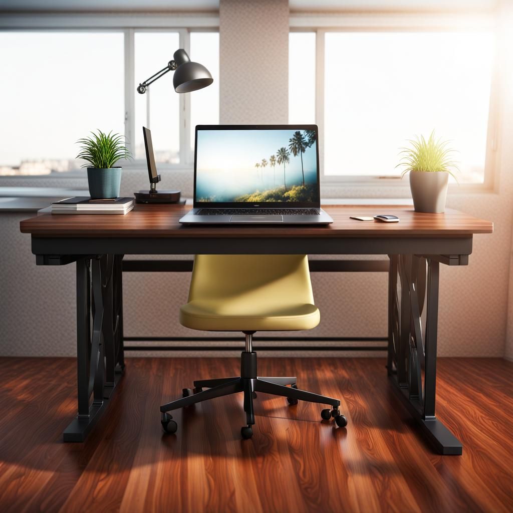 Hyperrealistic Laptop in Home Office, HDR