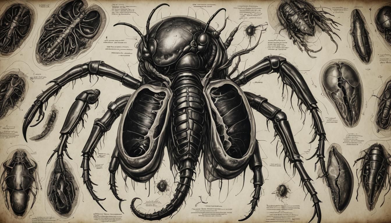 Detailed Insectoid Horror Autopsy in Photorealistic Black an...