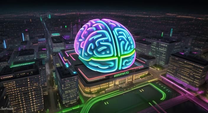 Colorful Brain Maze with Neon Lights at Night