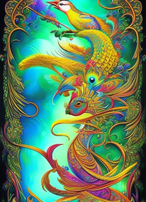 Psychedelic Peacock Vector Art in Art Nouveau Style