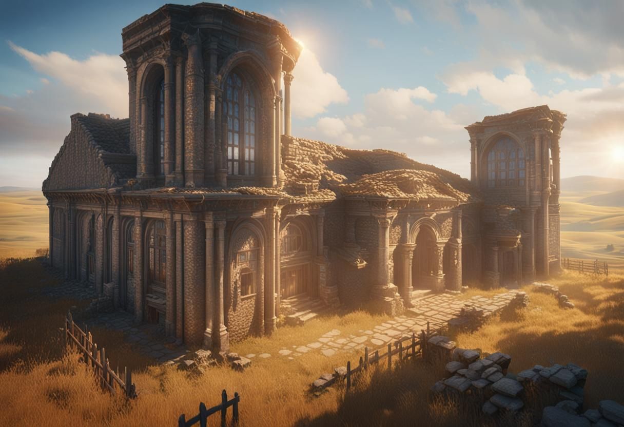 Ancient Steppe Building in Afternoon Light, 3D Render
