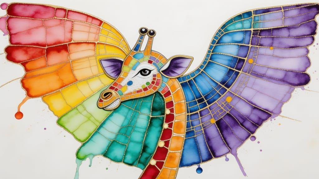 Magnificent Giraffe Angel in Colorful Swirls