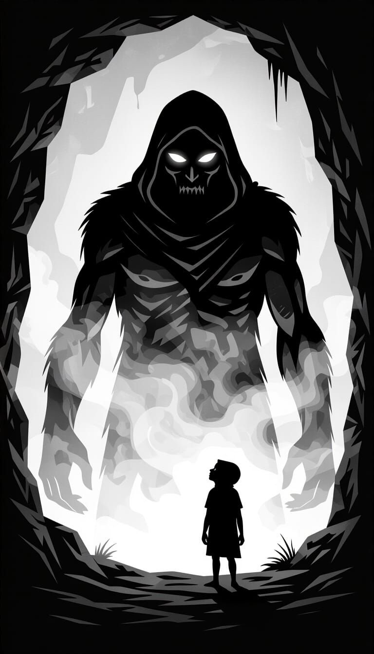 Monochromatic Cave Painting of Ominous Hooded Figures