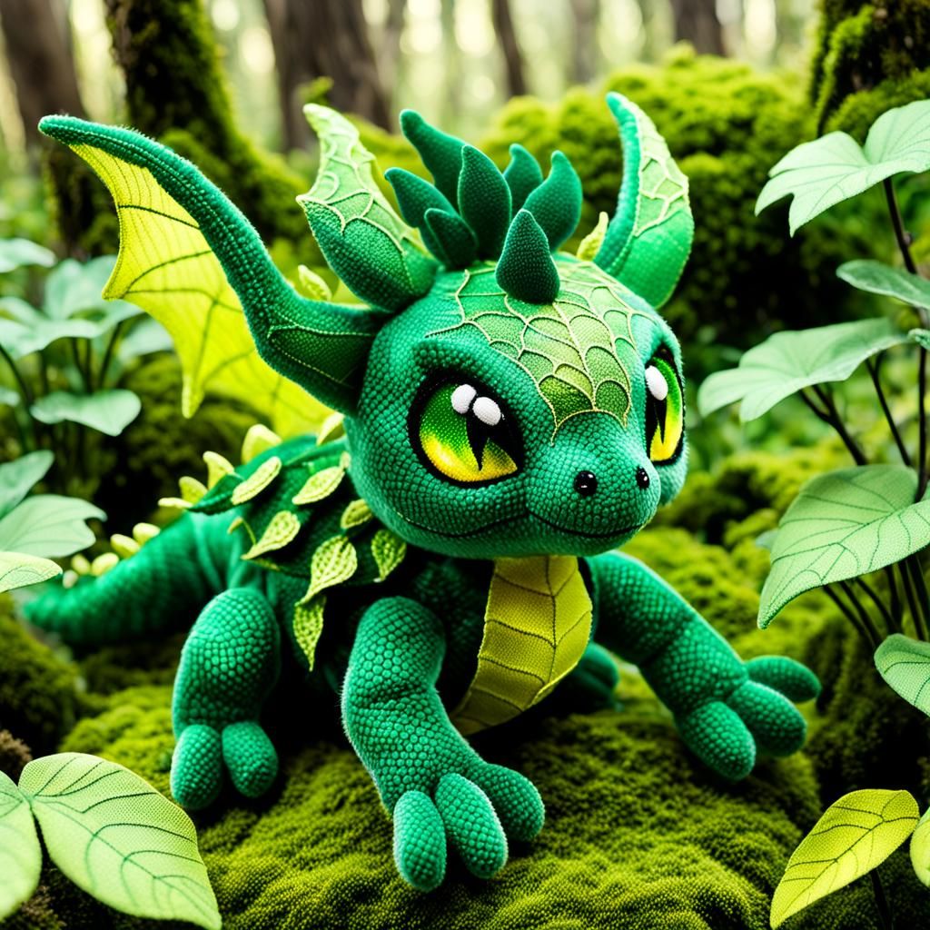 Magical Forest Dragon Plushie in Velvet and Gold