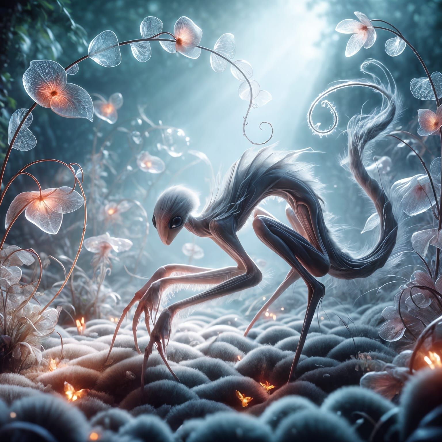 Enchanted Forest Creature in Mystical Garden