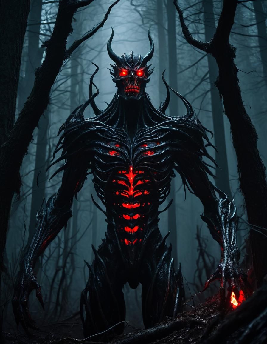 Demons in Ominous Forest: Dark Fantasy Art