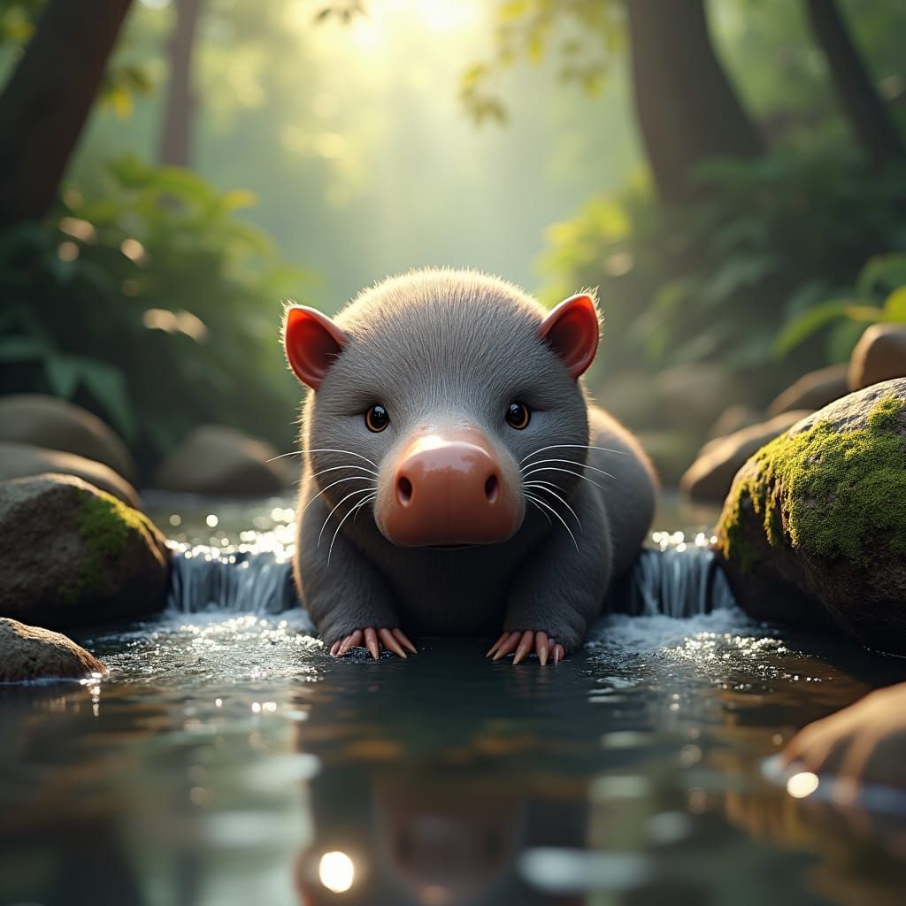 Adorable Platypus in Tasmanian Rainforest, Digital Art