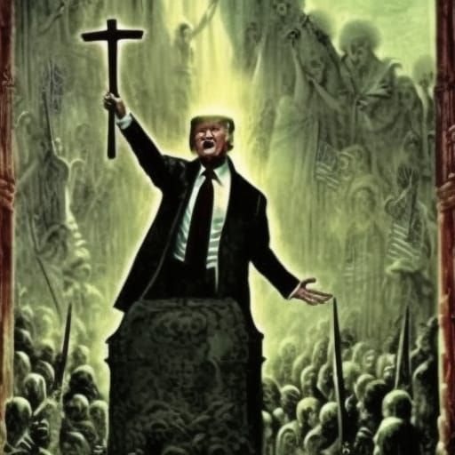 Donald Trump as a Cult Leader in Horror Style