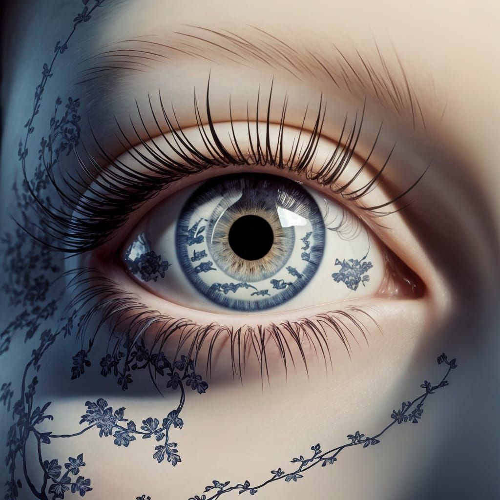 Surreal Chinoiserie Eye in Blue and White
