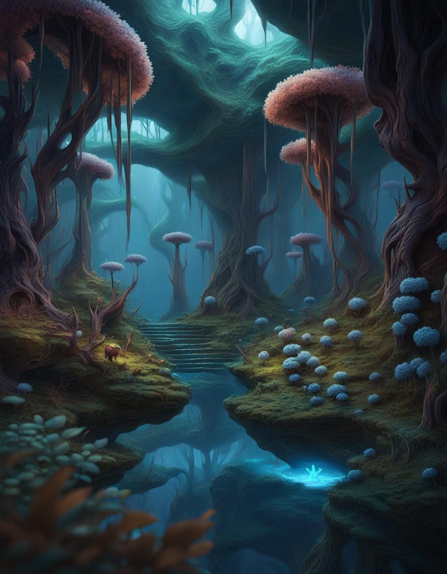 Detailed Underground Forest Concept Art