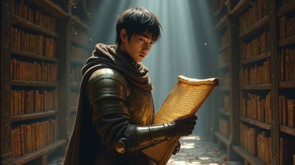 Cleric in Medieval Armor with Ancient Scroll