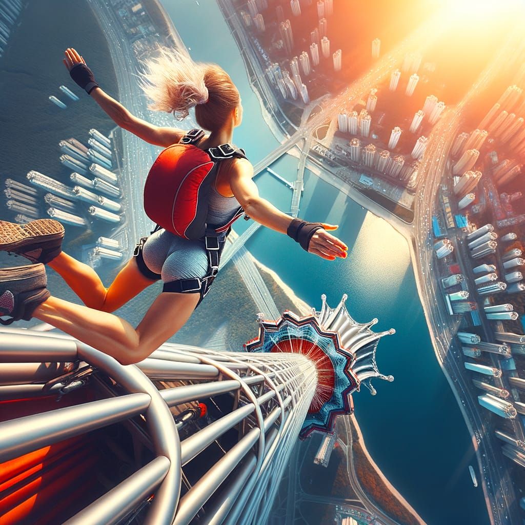 Thrilling Base Jump from Tower in Vivid Colors
