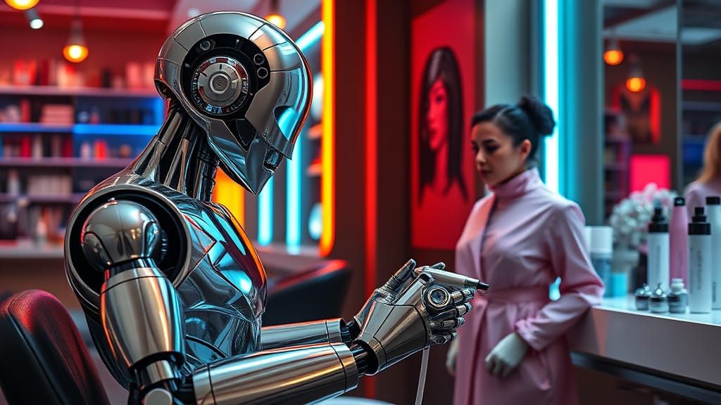 Robot in Luxurious Futuristic Nail Salon