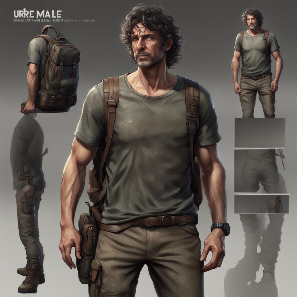 Sad Man in Torn Shirt: Detailed Matte Painting