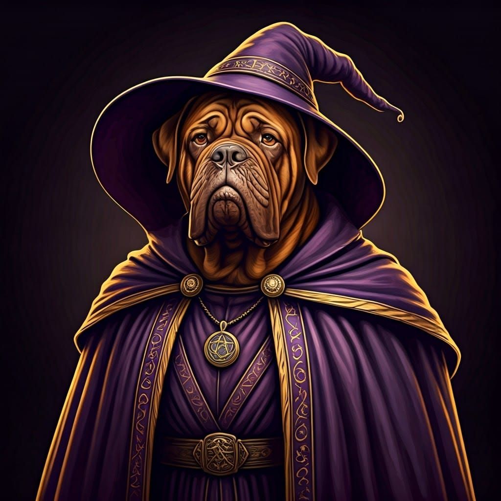 Dogue de Bordeaux Wizard in Golden Age Comic Style