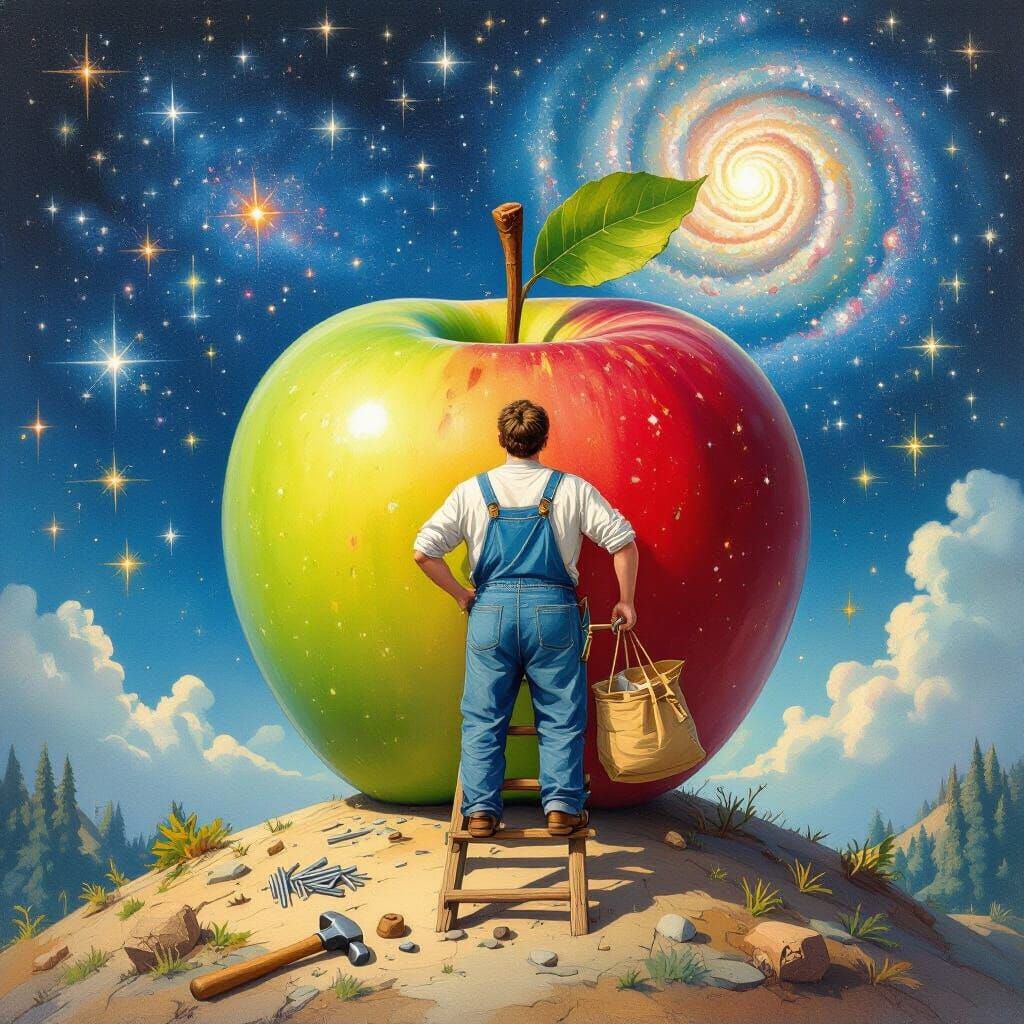 Apple Caretaker in Space: Whimsical Art Style