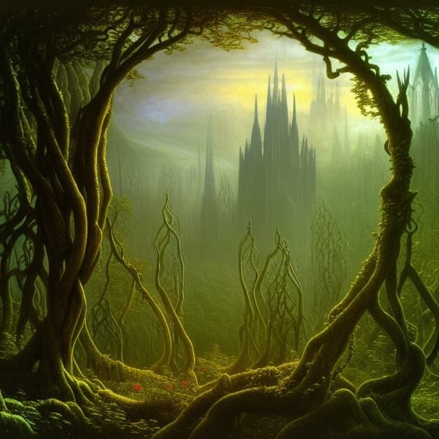 Elven cathedral in a mystical celtic forest 1