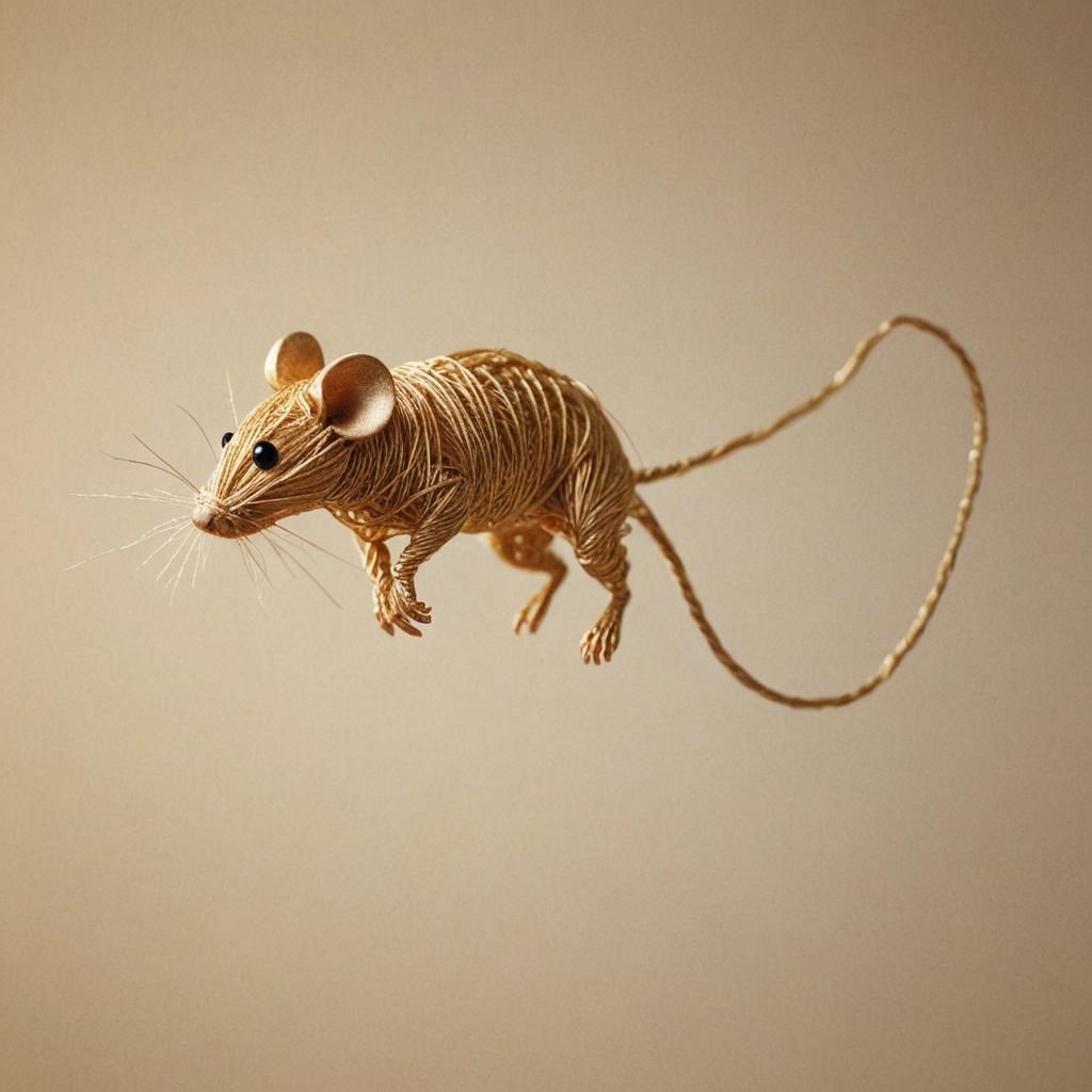 Surreal Futuristic String Mouse, Photorealistic 3D Render