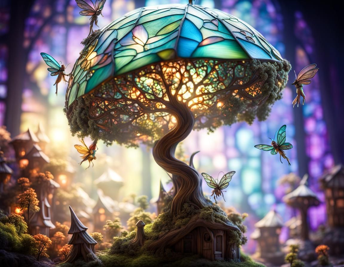 Enchanted Fairy Village in Stained Glass
