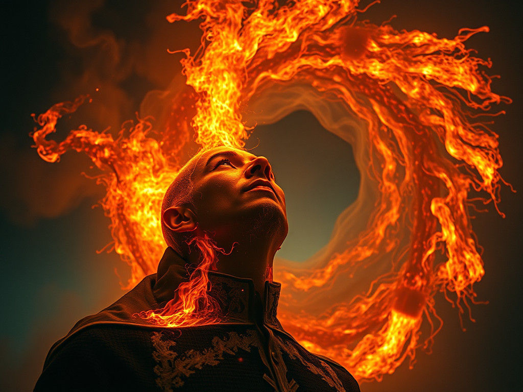 Fiery Self-Portrait in Pyroelectric Flame