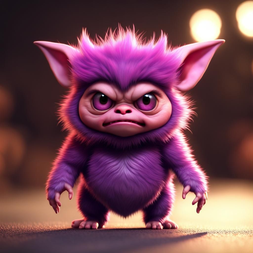 Hyperrealistic Chibi Gremlin with Sparking Eyes, CGI VFX
