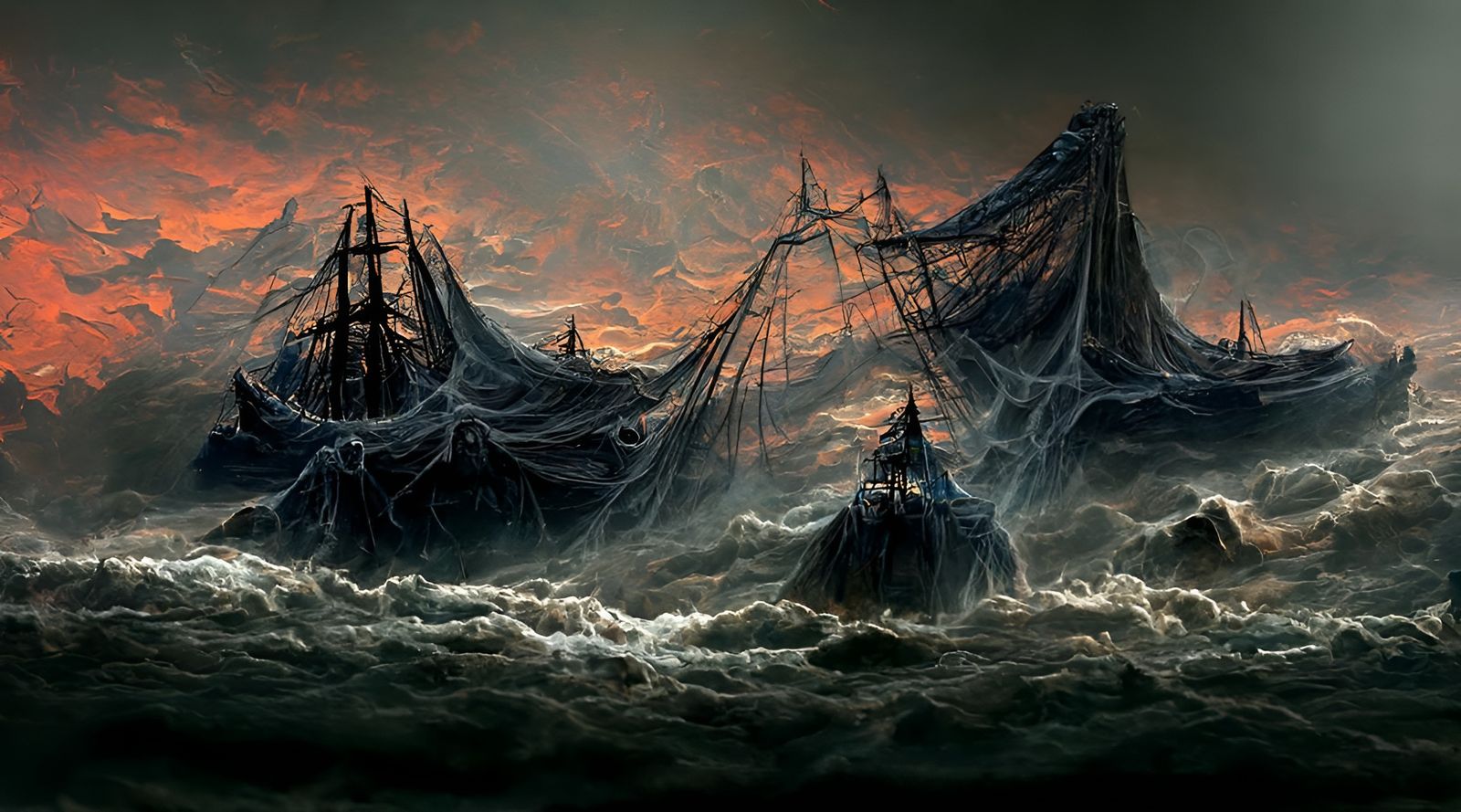 Eerie Ghost Ship Sailing a Nightmare Ocean