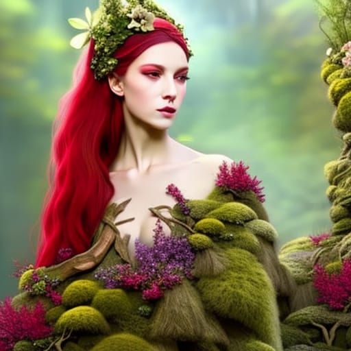 Forest Spirit Goddess in Art Nouveau Style