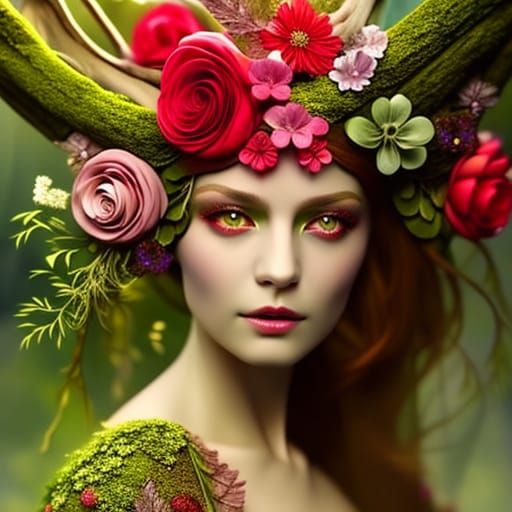 Forest Spirit Portrait in Art Nouveau Style