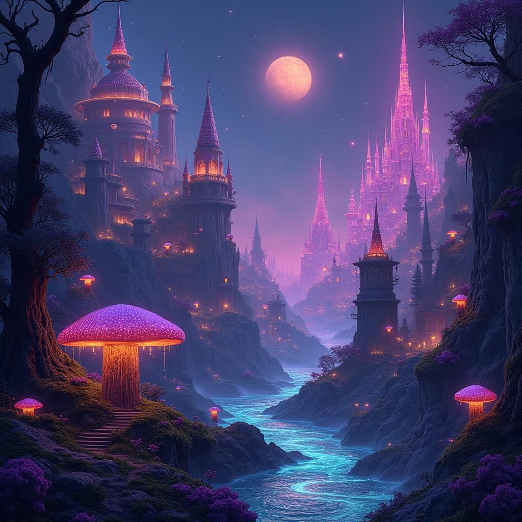 Ethereal Cityscape on Iridescent Planet in Mystical Style