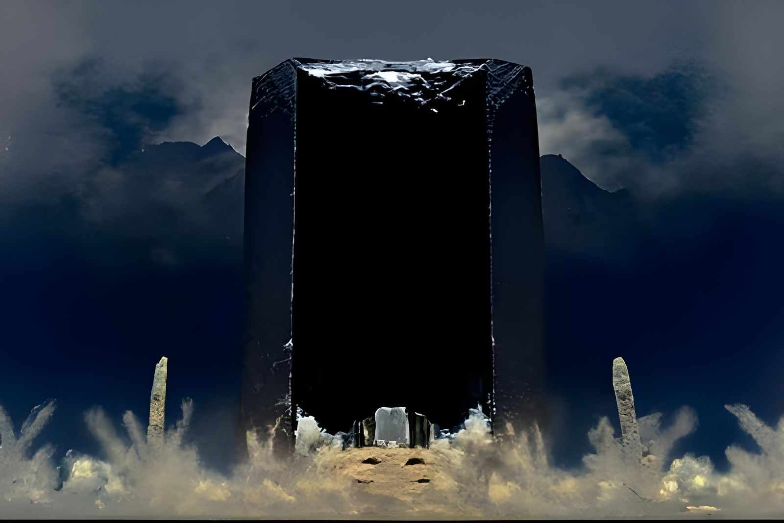Black Monolith on Mars with Exploding Planet