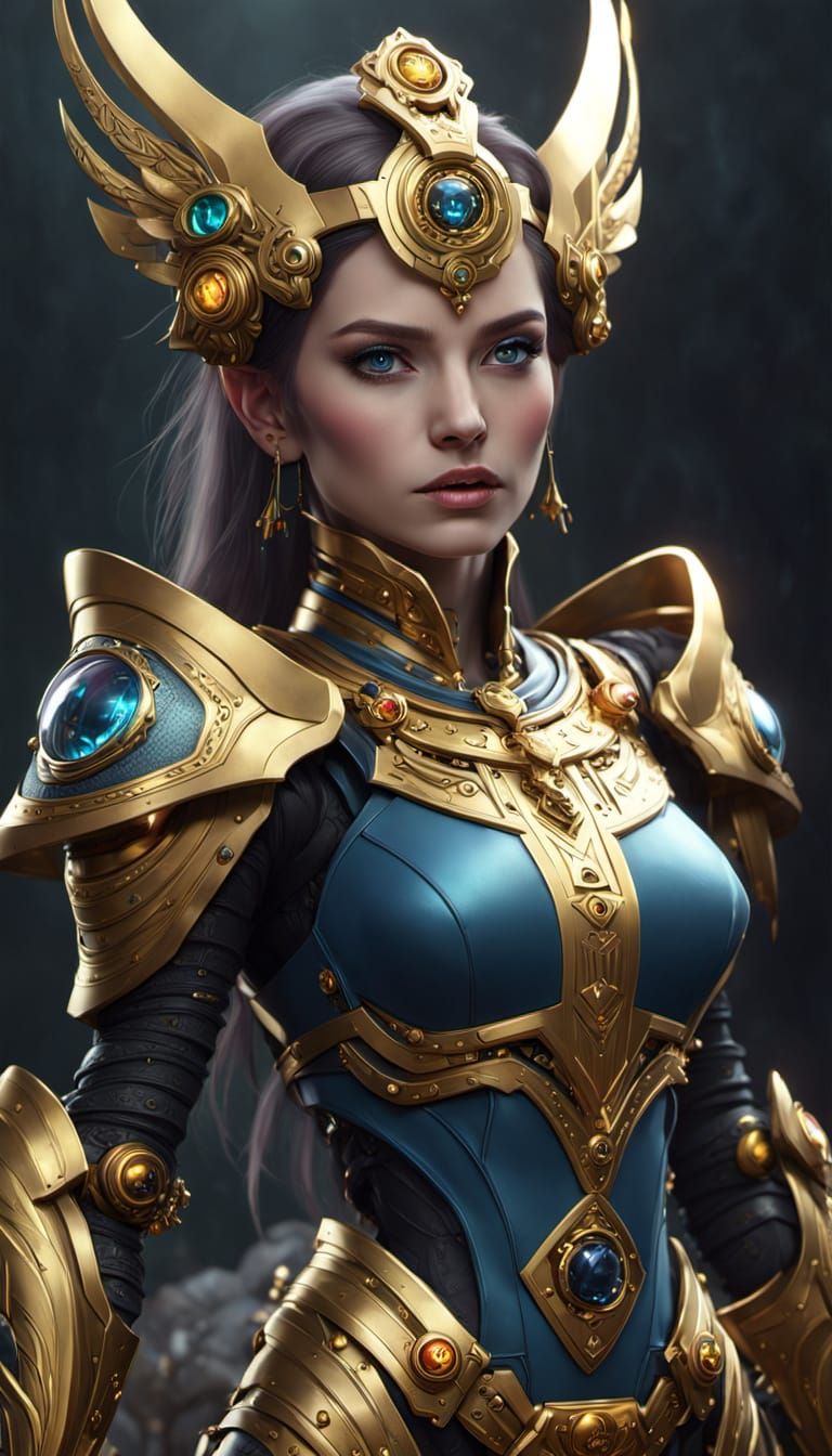 Humanoid Robot Sorceress with Golden Details