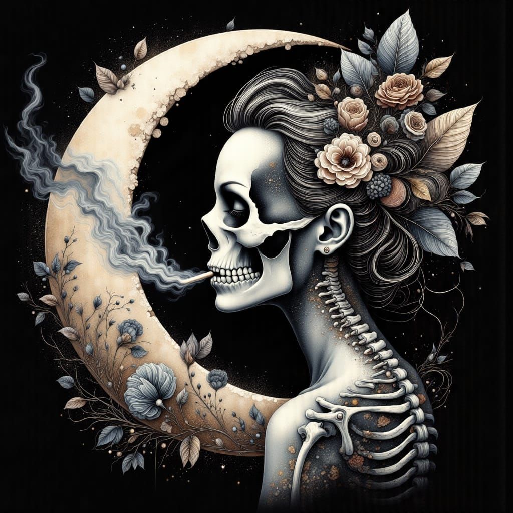 Ethereal Fairy Smokes Under Crescent Moon