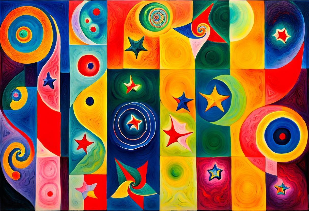 Abstract Fluorescent Stars in Naive Art Style