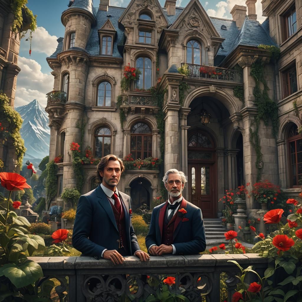 Elegant Mansion View: Detailed Digital Fantasy Art