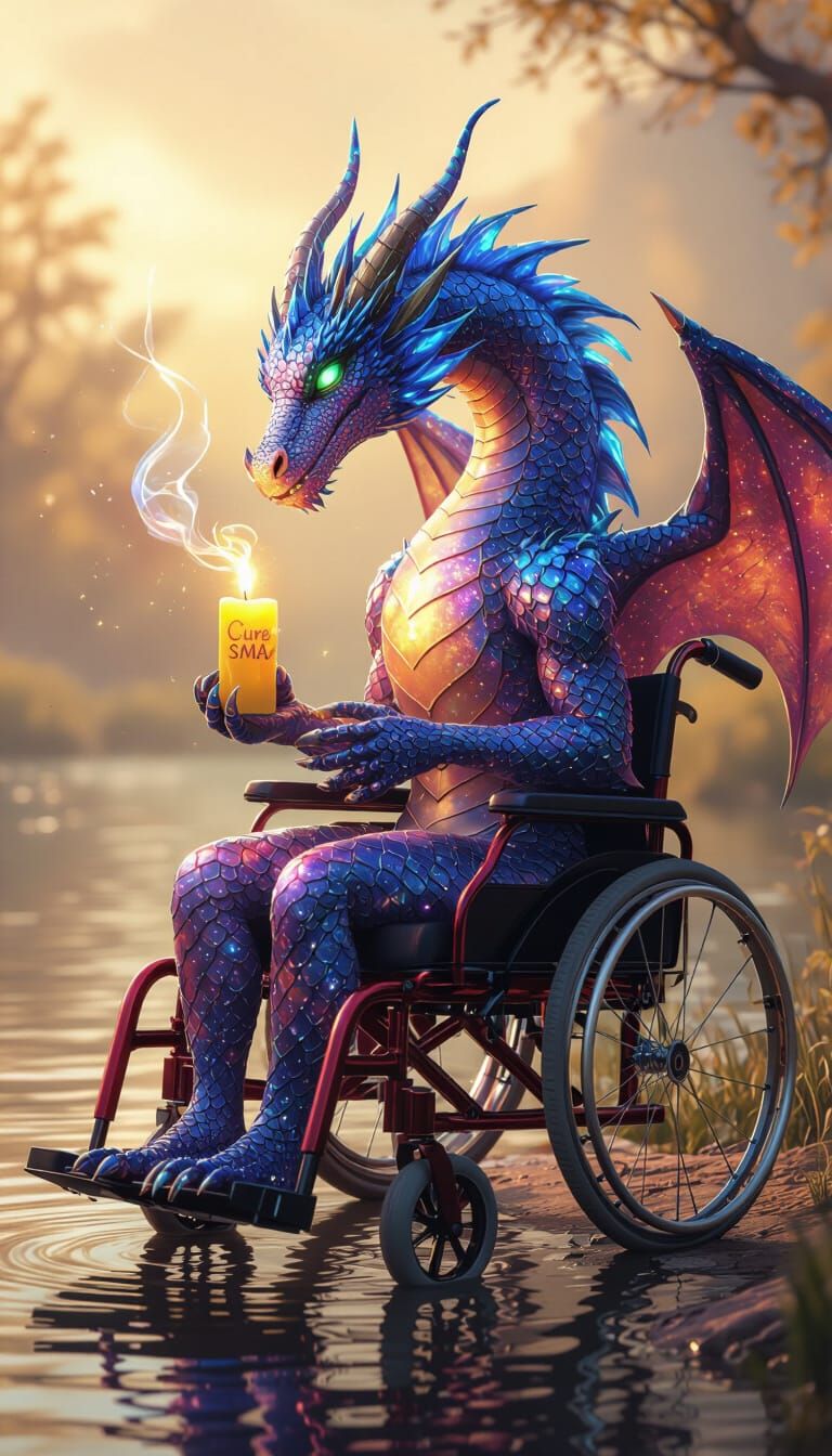 Nebula Dragon in Wheelchair Lights Candle for Cure SMA