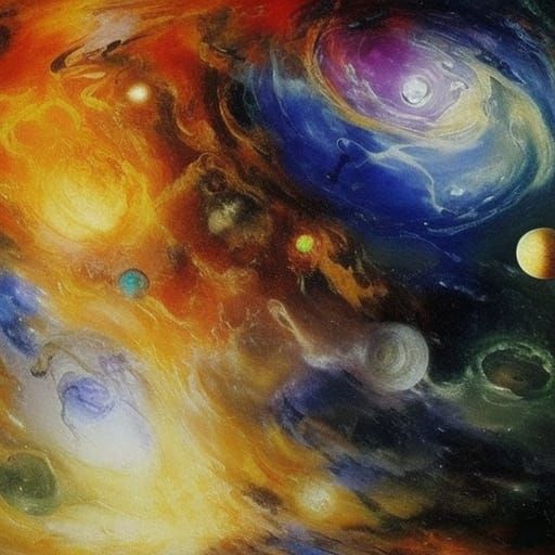 Cosmic Planets: Fluid Gouache Painting