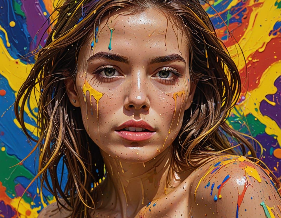 Abstract Woman in Fauvist Style with Splatters