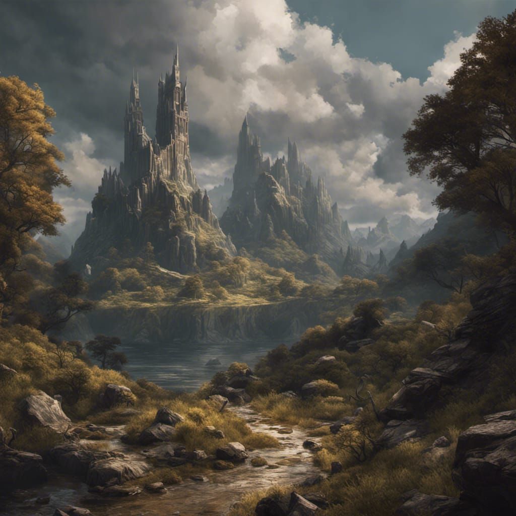 Dark Fantasy Landscape Art in Tolkien Style