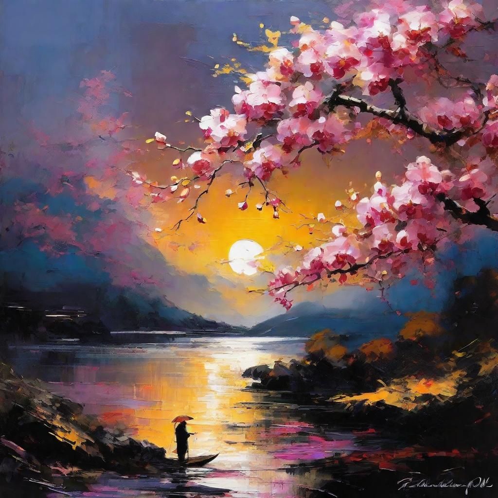 Orchid Ikebana Art in Neo-Impressionist Style