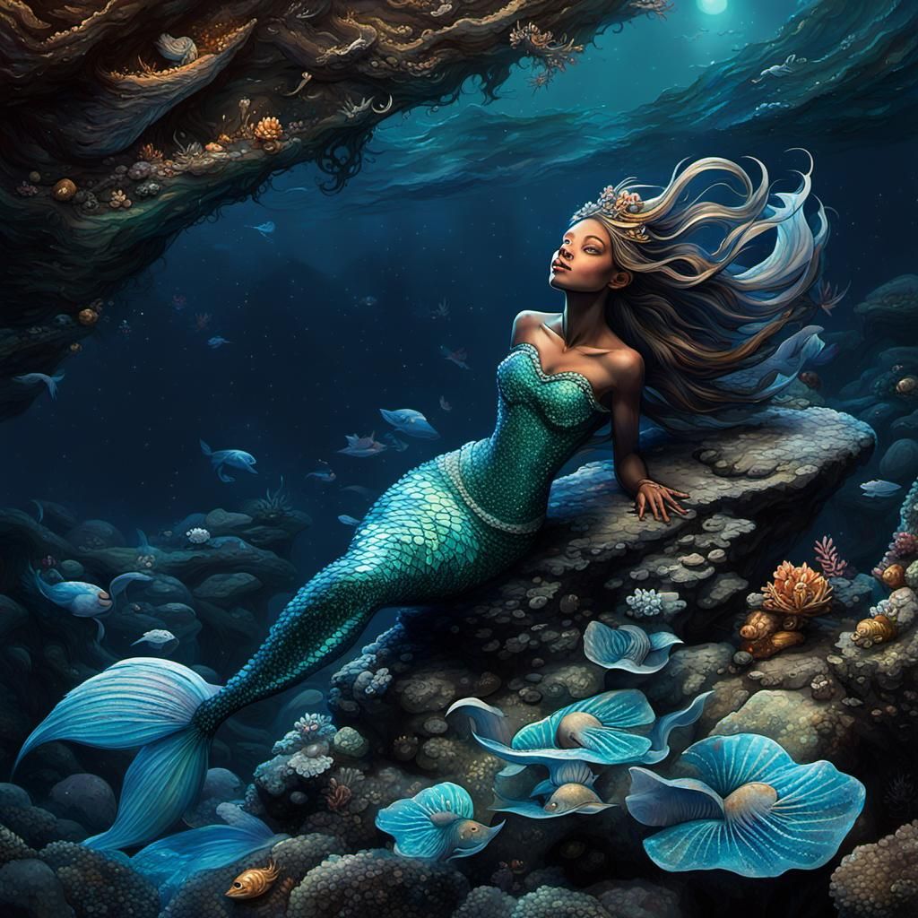 Atlantic Mermaids Singing on Rocky Shore: Fantasy Art