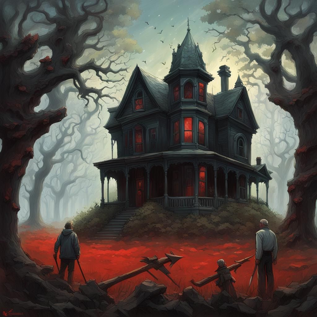 Sinister Manor with Gargoyles and Bloodwood Trees