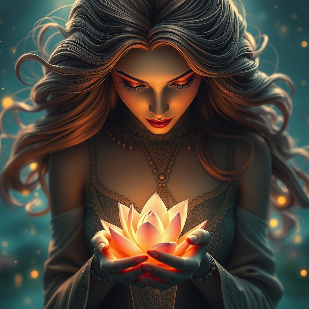 Luminous Goddess Amidst Water Lilies