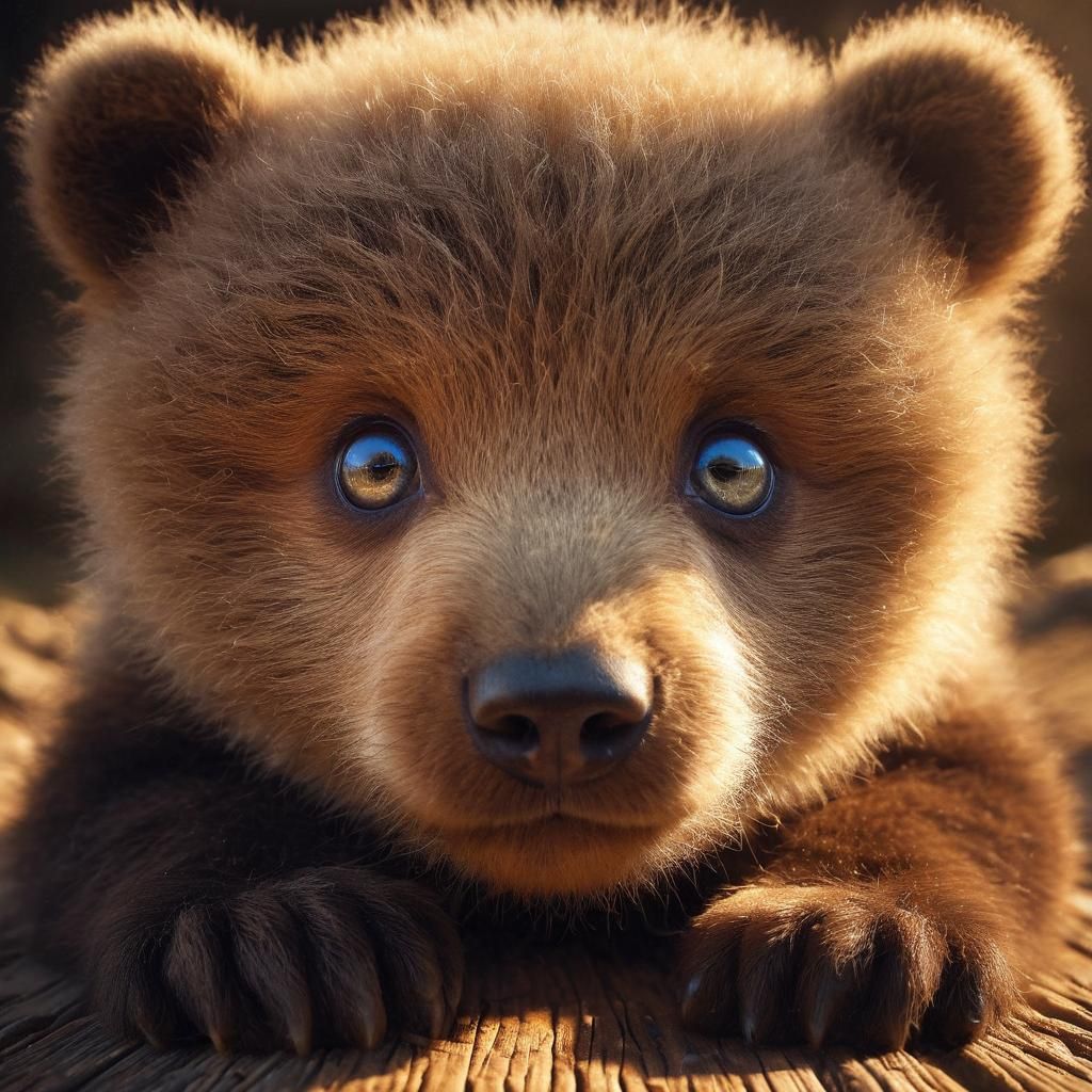 Newborn Baby Bear's Intense Blue Eyes in Sunlight