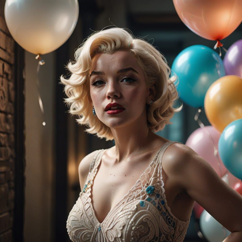 Marilyn Monroe wearing an ivory cocktail dress standing over an air vent as her skirt balloons up and she tries to hold ...