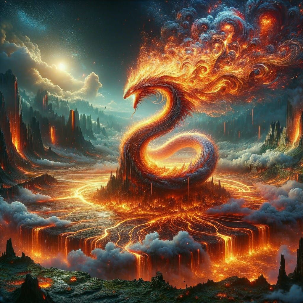 Fantasy Fire Serpent Erupts from Lava in Epic Digital Art