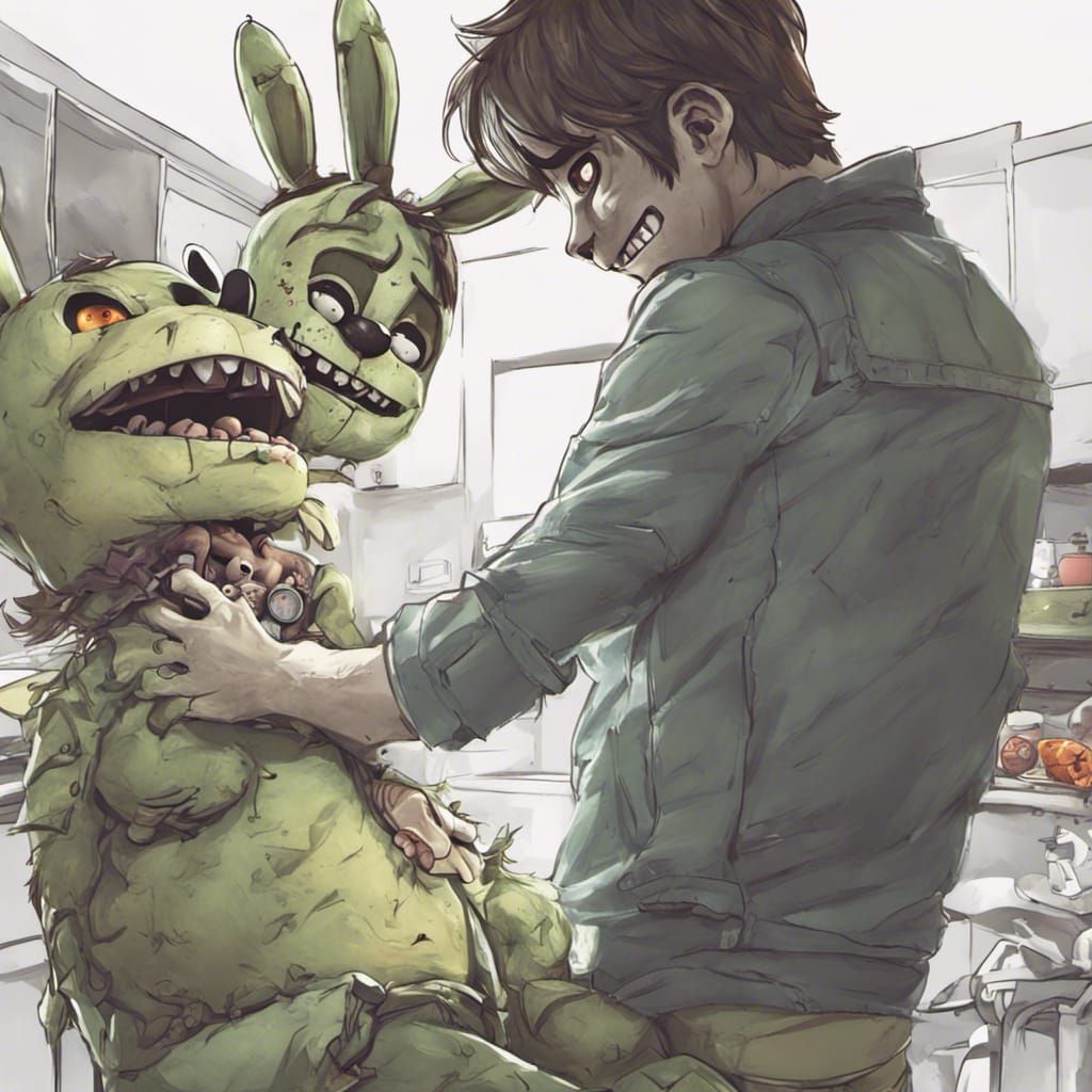 Hyperrealistic Rendering: Pregnant Man with Springtrap