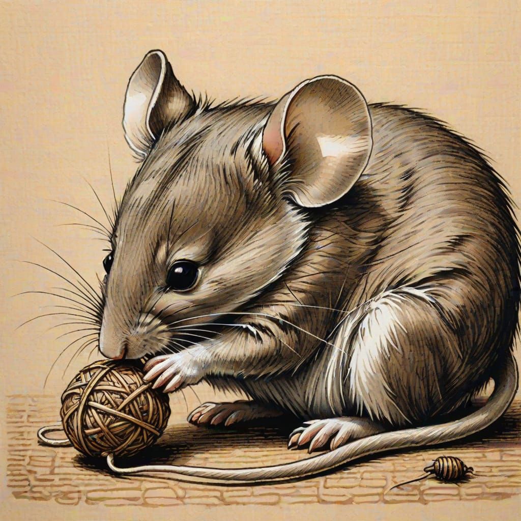 Mice Meet in Renaissance Ink Drawing