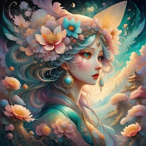 Double Exposure Blossom Bird Tree with Abstract Movement