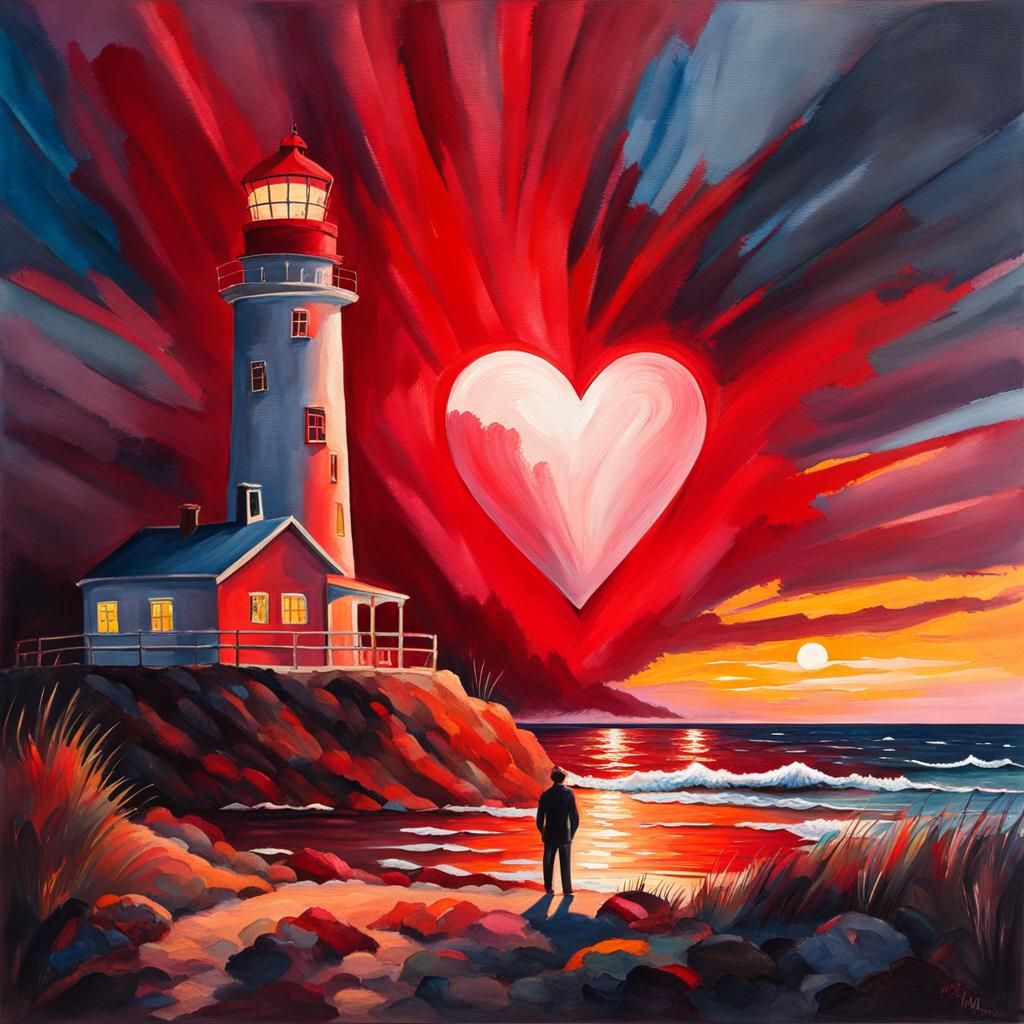 Surreal Lighthouse Scene in Gouache Style