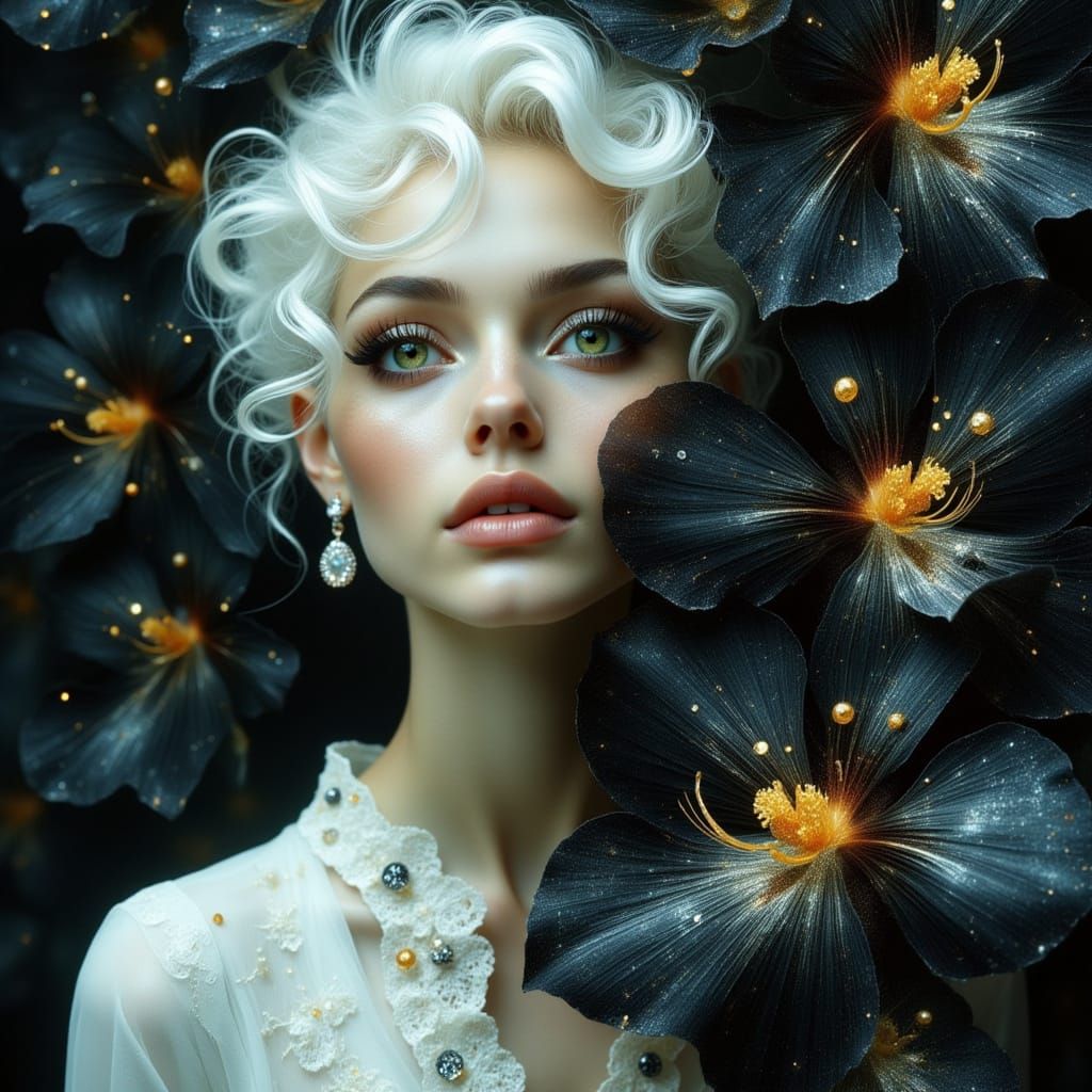 Albino Woman with Orchids, Dreamy Impressionist Style